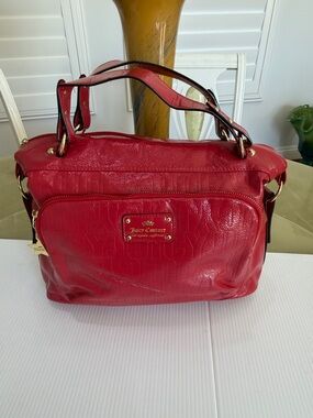 Juicy Couture Ever After Red Vegan Patent Leather Satchell Bag Front Zip Pocket